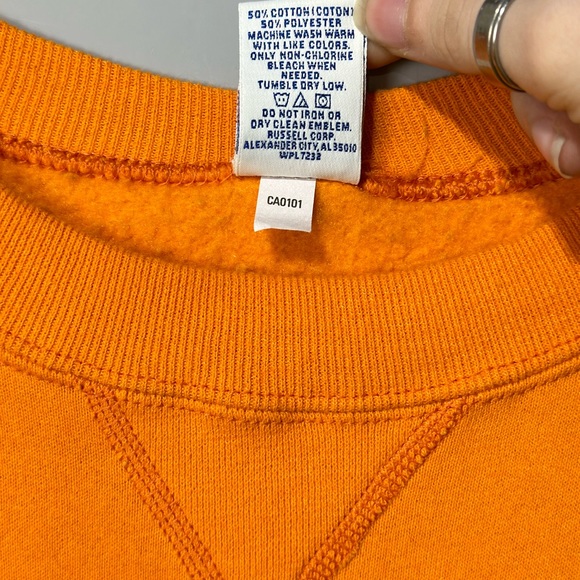 Vintage 90’s Russell Athletic Sweatshirt Men’s Size Small Solid Bright Orange - Picture 4 of 11